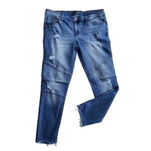 Fashion Nova Moto Blue Denim Distressed Jeans Size 15